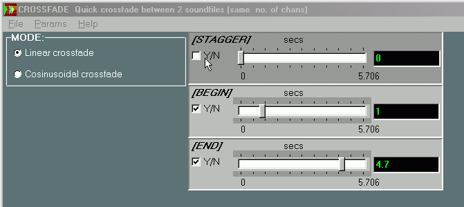 [Soundshaper SUBMIX CROSSFADE dialogue box]