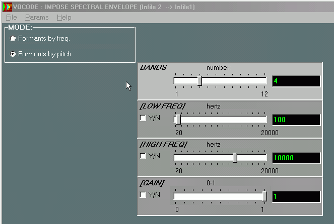 [Soundshaper FORMANTS VOCODE dialogue box]